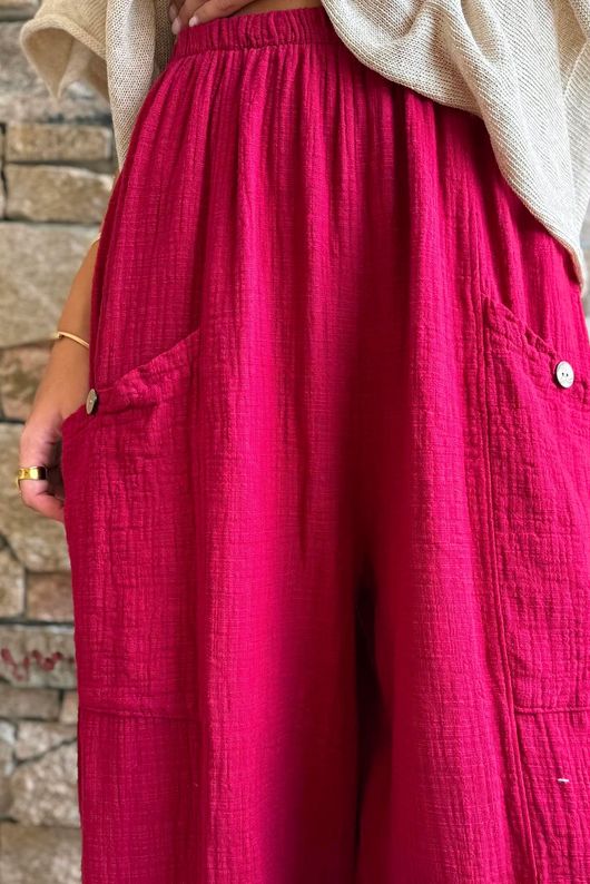 Suri Cushion Cotton Button Pocket Barrel Pant Sangria